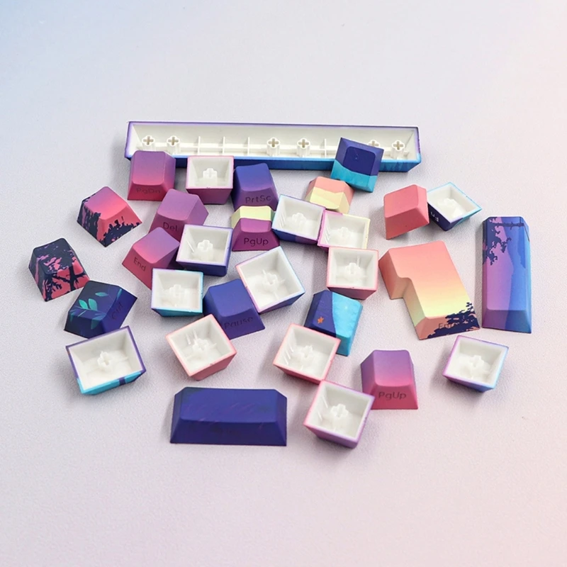 PBT Backlit Keycaps for 124 Keys Thermal Sublimation & DoubleShots Craft Side Engraving CherryProfile Typing DropShipping