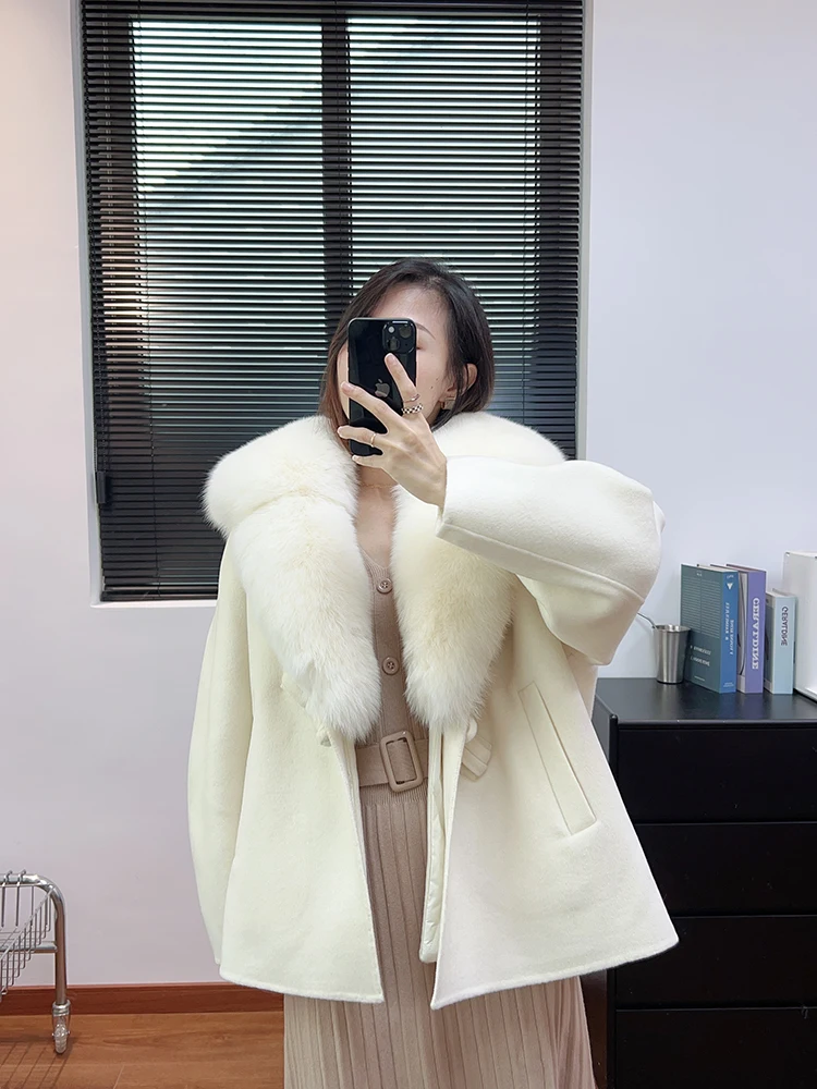 Fur CoatAutumn And Winter New Fox Fur Collar Double-sided Woolen Coat Goose Down Liner Down Jacket