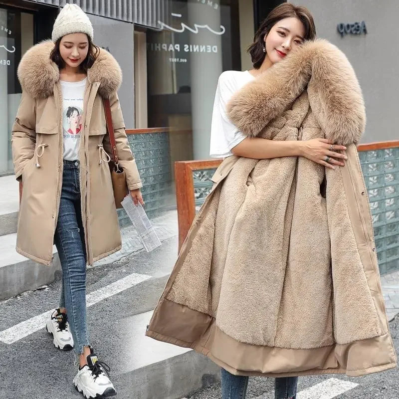 Nuova versione coreana Parka di media lunghezza del cappotto in cotone di pelliccia di agnello per donna