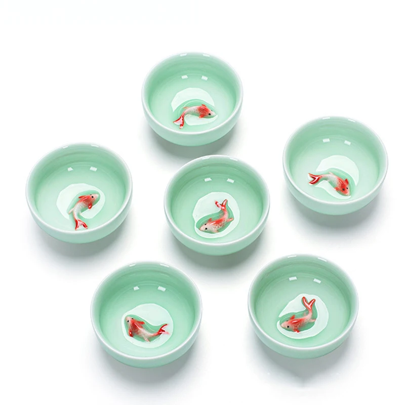 Chinese Tea Cups Porcelain Celadon Fish Teacup Set Loose Leaf Teapot Drinkware Oolong Tea Ceramic China Kung Fu Tea Sets