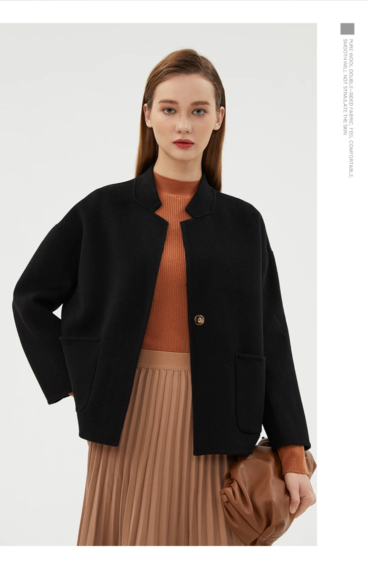 CAIXINGLE Herbst- und Winterneuer Damenmantel 100% Reine Wolle Wendbarer Wollmantel Stehkragen Schwalbenschwanz-Damen-Crop-Top – Detail 18