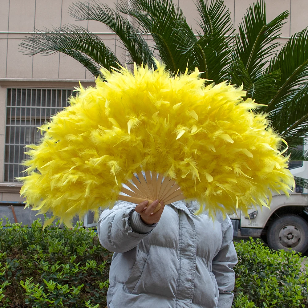 

Ручной веер с желтыми перьями индейки, натуральные шлейфы индейки для поделок, свадебный реквизит для выступлений на сцене, аксессуары для украшения