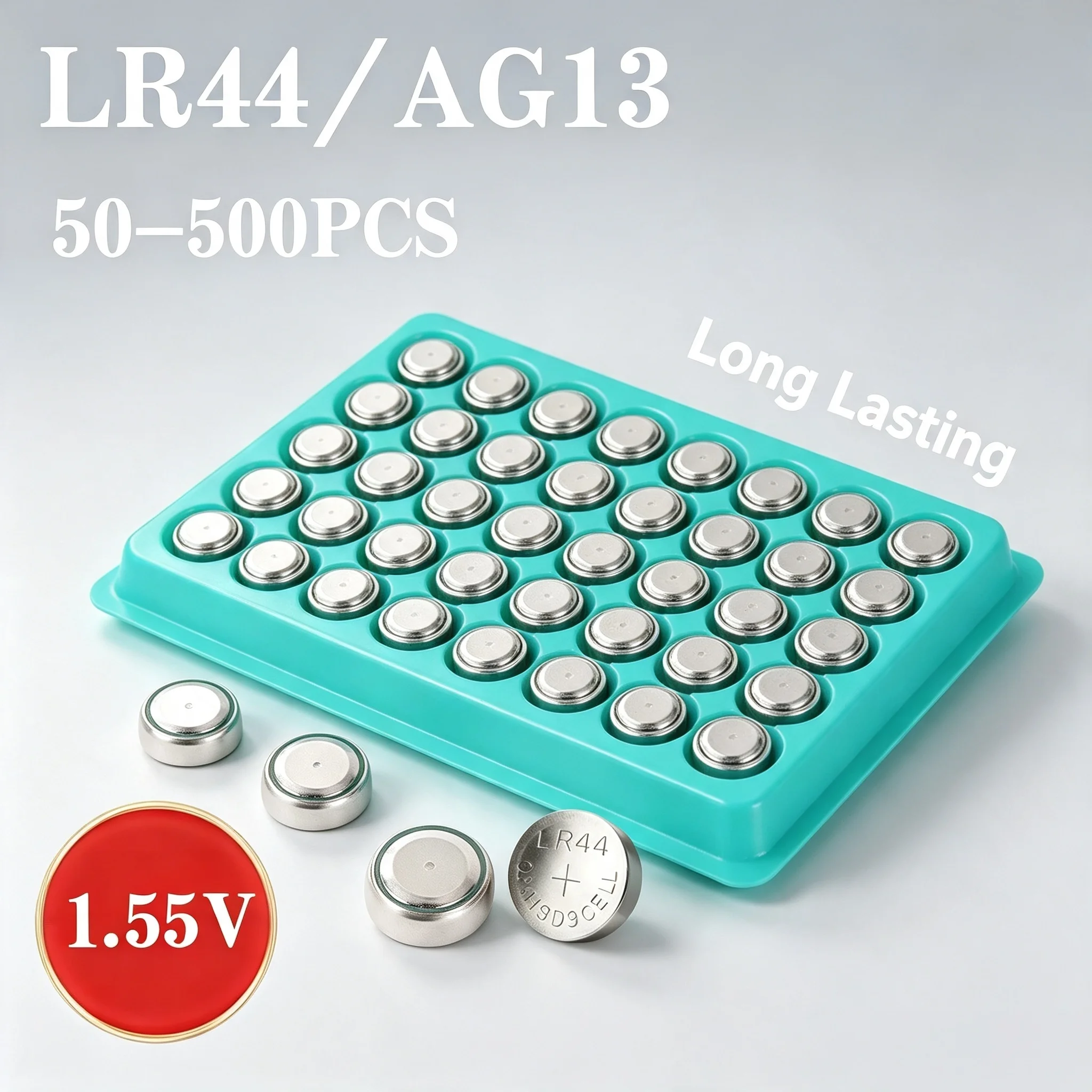 50-500 Stück Hochleistungs-LR44-Batterien L1154F AG13 SR44 A76 Premium Alkaline-Batterie 1,5V Knopfzellenbatterie für Taschenrechner