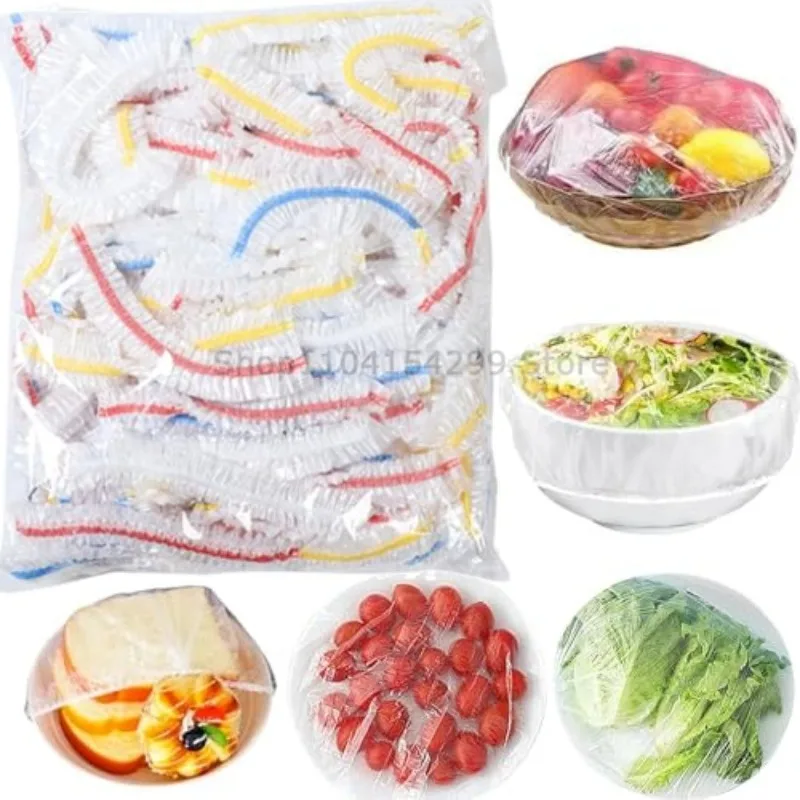 Plastic Food Cover Bags Elastic Food Covers Disposable Plastic Bowl Lids for Fruit & Vegetable Storage Freshness Seal Wraps