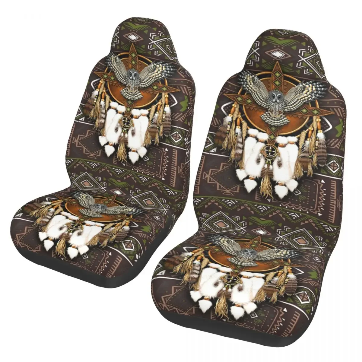 

Набор чехлов на сиденье автомобиля Native Mandala Owl, американский комплект из 2 предметов для автомобилей, внедорожников, универсальные защитные аксессуары