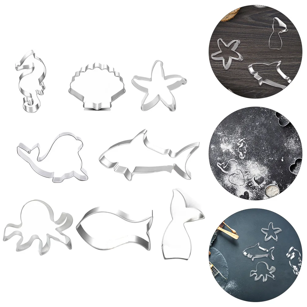 

8 pcs 8 Pieces Biscuit Mold Set Stainless Steel Cookie Ocean Sea Creature Baking Molds Fruit Non Toxic Easy Clean