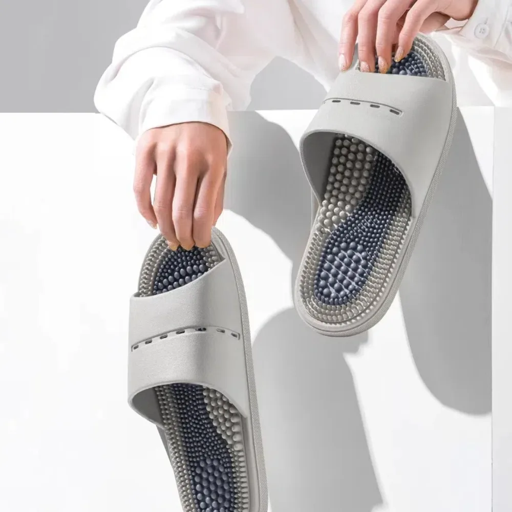

Simple Anti Slip Thick Massage Slippers Open-toe Anti Odor Slides Sandals Shoes Beachwear Platform Flip Flops Indoor Outdoor