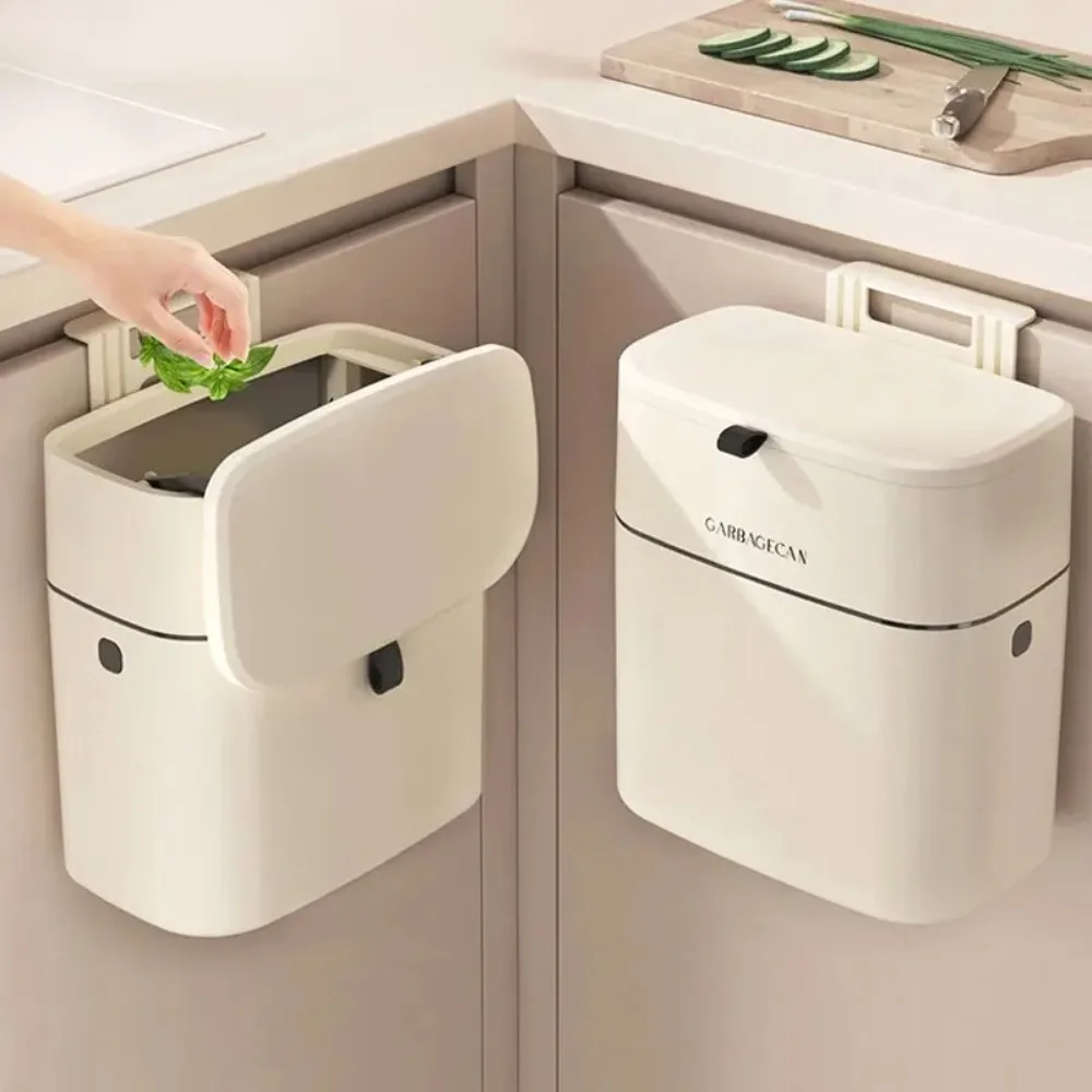 Trashcan Wall Mounted High-capacity Garbage Rubbish Bin Door Hanging Trash Can with Lid Kitchen Trash Bin Bathroom Trash Bin