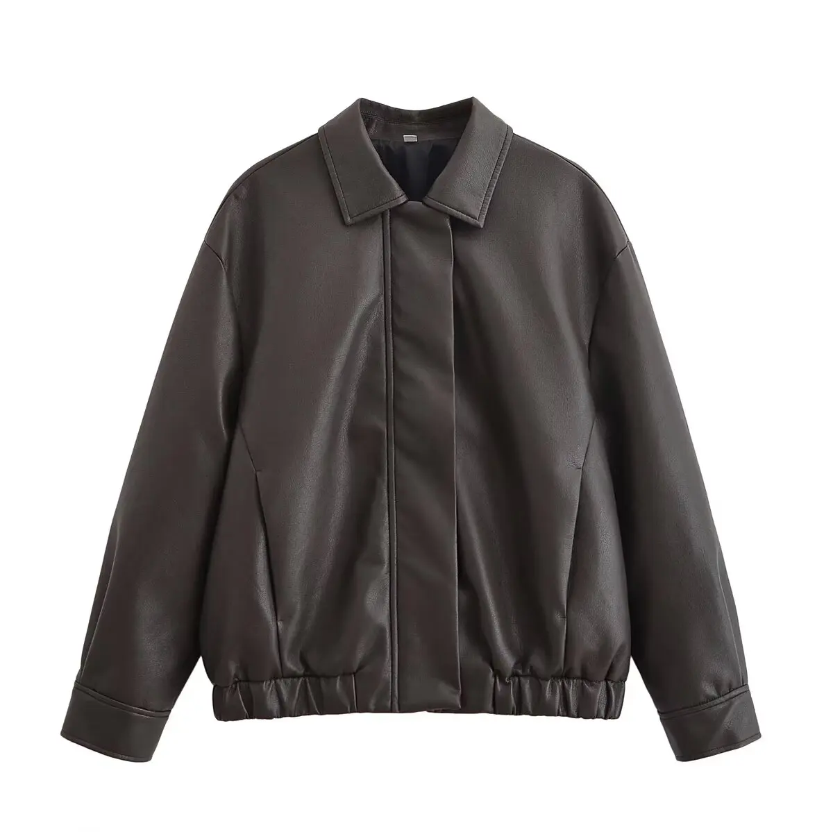 Tidalyf 2025 سترة نسائية جلدية منفوخة بياقة على شكل طية صدر وأكمام طويلة وسحاب أمامي وجيب مخفي بحاشية مرنة ملابس خارجية أنيقة غير رسمية #1