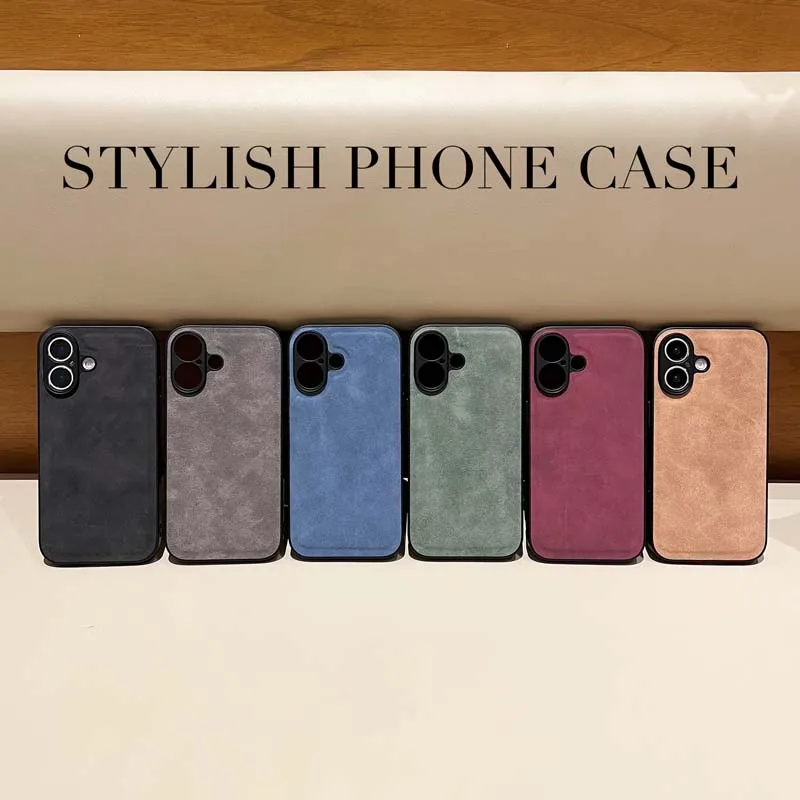 Luxury Skin Feel Leather Phone Case for IPhone 16 15 14 13 12 11 Pro Max 16Pro Lens Protection Shockproof Back Cover Caque