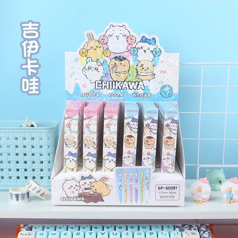 36pcs Miniso Chiikawa Gel Pen Cartoon Cute Signature Pens Individually Packaged Press Pen Student Stationery Wholesale