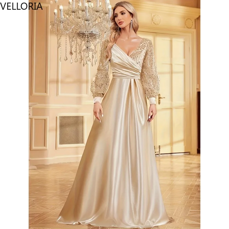 Dames luxe baljurk 2025, champagne pailletten avondjurk met lantaarnmouwen, feestjurk, vestidos de fiesta, op maat