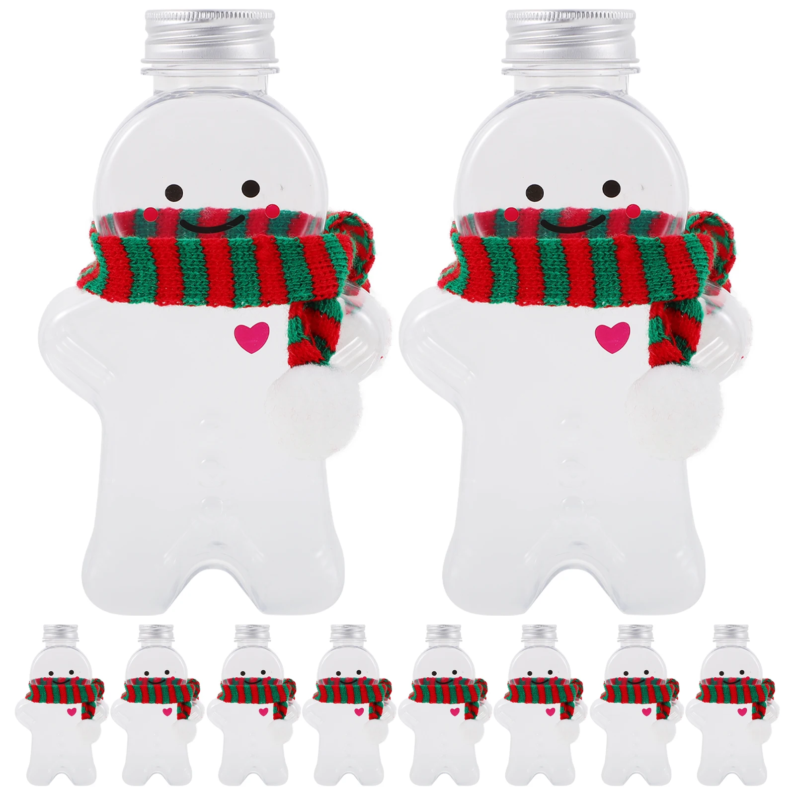 10 Sets 500ML Christmas Gingerbread Man Beverage Container Beverage Juice Bottles Plastic Water Bottles Candy Jars with Scarves