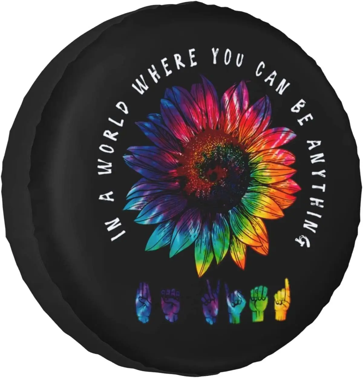 Be Kind Sign Language Deaf Awareness ASL Rv Spare Tire Cover for Rv Trailer, Wheel Covers for Trailer Tires Weatherproof Univers