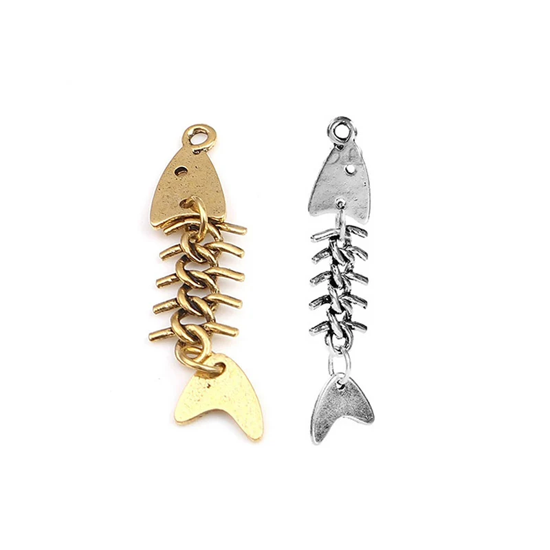Breloques en métal doré vintage Fish Sophia Pmot pour femme, bijoux de fête, collier et boucles d'oreilles à faire soi-même, document antique, 51mm x 11mm,5 pièces