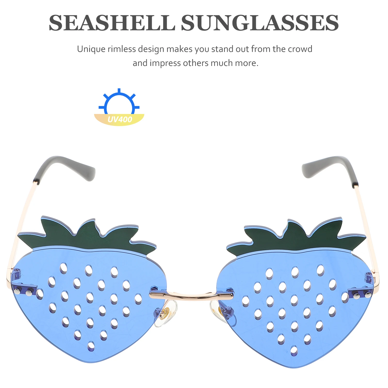 

Strawberry Glasses Sunglasses Rimless PC Cool Trendy Fashion Beach Party Photo Props for Women Girls Small Face