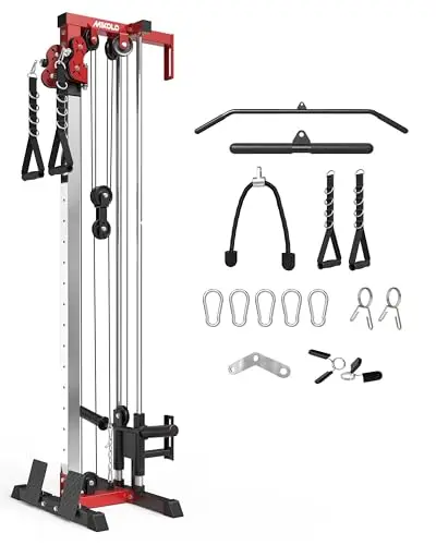 Wall Mount Cable Station, Cable Crossover Machine with Dual Pulley System and 19/27 Adjustable Positions for Home Gym