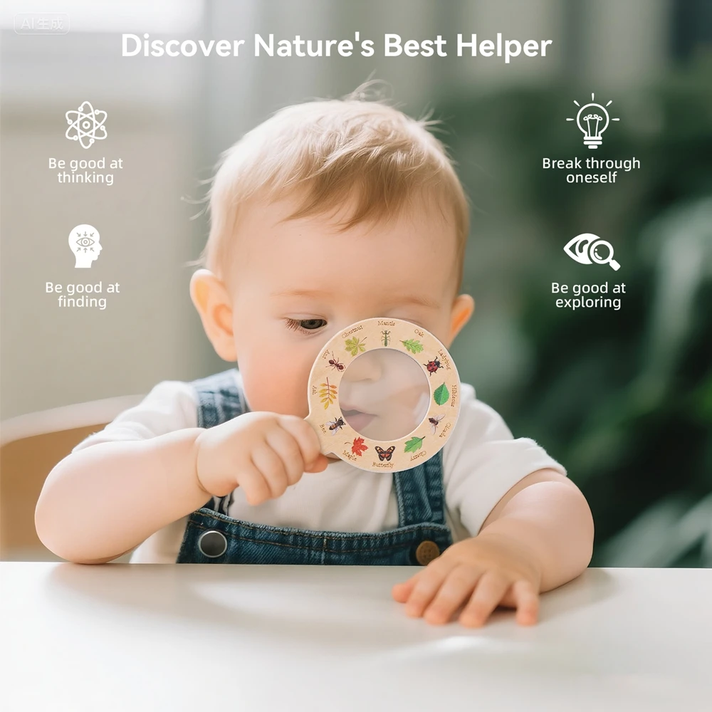 Mainan Eksplorasi Luar Ruangan Anak-anak Mainan Pengamatan Montessori Kayu Kaca Pembesar Pengenalan Daun Serangga Alami Hadiah Bayi