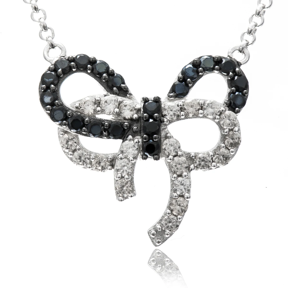 

Real 925 Sterling Silver Black Spinel Necklace Bowknot Shape