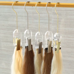 Perchas de extensión de pelo acrílicas para ropa, Clips de almacenamiento colgantes con gancho dorado para horquilla, extensión de trama, alfileres de ropa