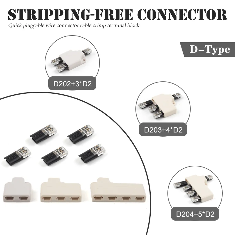 1Set Stripping-free Connector 1 To 2/3/4 D202/203/204 Wire Splitter Quick Pluggable Splice Connector Set Crimp Terminal 22-18AWG