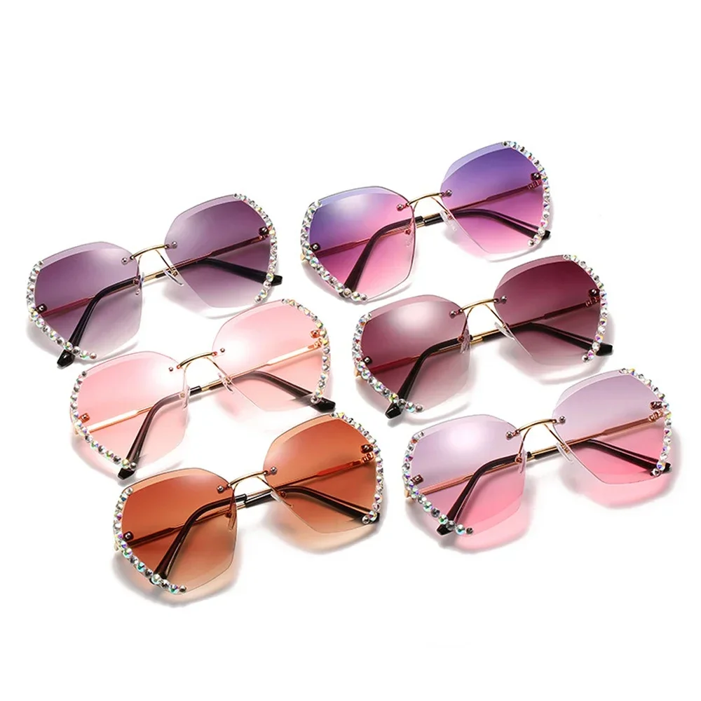 2024 Vintage Fashion Oversized Rimless Sunglasses Women Famous Luxury Brand Design Sexy Diamond Square Sun Glasses For Female