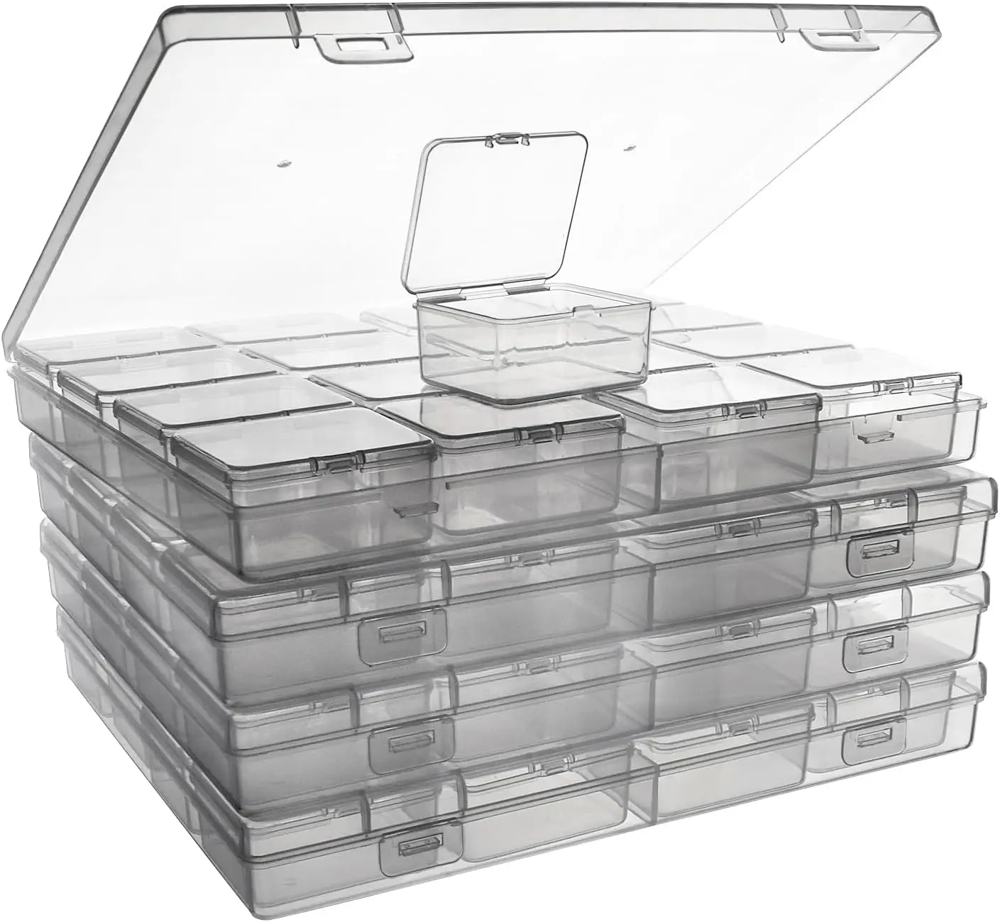 

64 Clear Plastic Bead Storage Containers with Hinged Lid, Craft Organizer Box for Diamond Painting, Small Parts, Jewelry, Beads