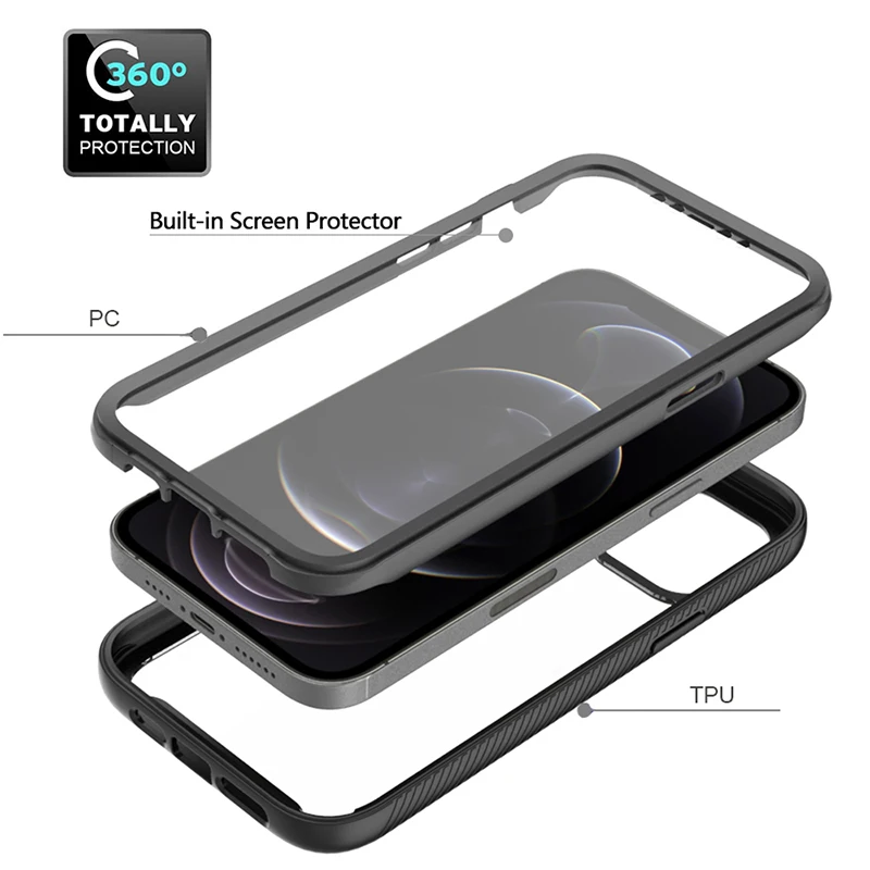 Etui z pełnym zabezpieczeniem 360 stopni, z paskiem na szyję i osłoną ekranu do iPhone 17E 16 15 14 Plus 11 12 13 MINI 17 Pro Max Air 16E, odporne na wstrząsy. — zdjęcie produktu 3