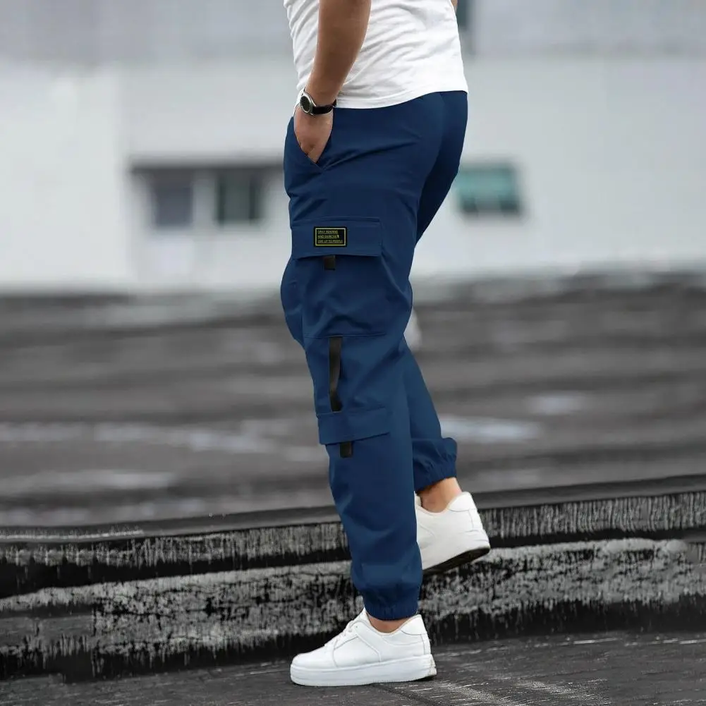 Male Cargo Pants Men's High Street Style Cargo Pants with Multi Pockets Retro Ankle-banded Trousers for Daily Wear Outdoor Work