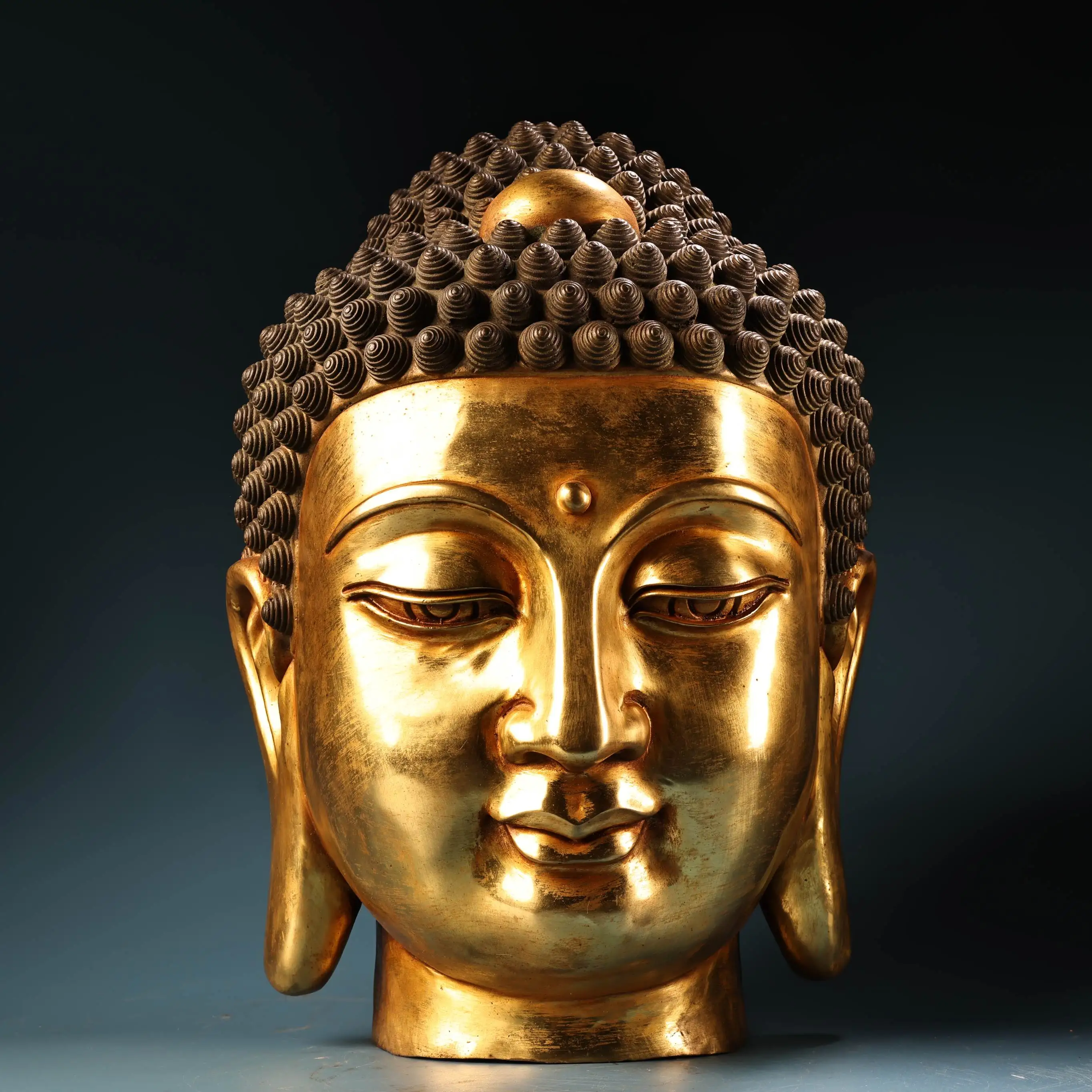 

18"Tibetan Temple Collection Old Bronze Gilded Cinnabar High Relief Shakyamuni Buddha Head Amitabha Worship Hall Town house