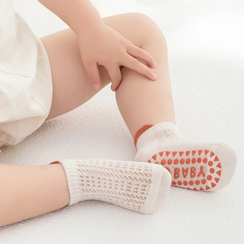 4Pairs Thin Kids Baby Boat Socks For Infants Cotton Toddlers Non-slip Floor Socks Summer Mesh Trampoline Children's Socks 0-5Y