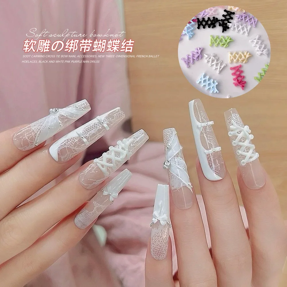 

Cute Colorful Cross-tied Bows Nail Art Accessories Soft-carved Bow Resin Nail Charms Jewelry DIY French Nails Decoration Parts