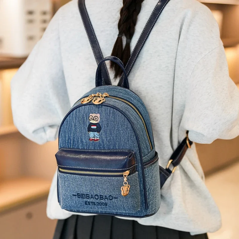 

Маленький мини-холщовый рюкзак для женщин, школьный рюкзак с милой мультяшной вышивкой животных, повседневная сумка для аксессуаров, женские мини-сумки