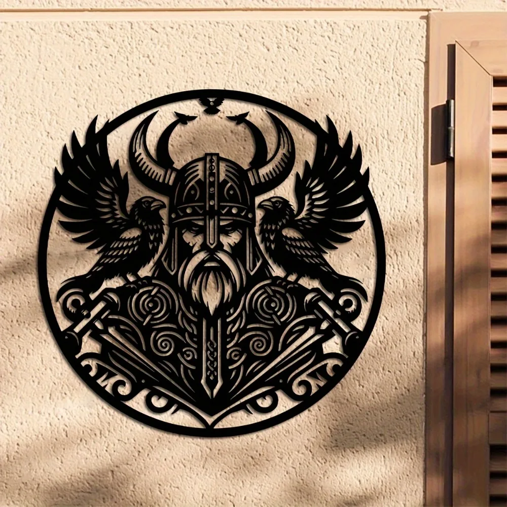 Brand Viking Odin Raven Metal Wall Art Norse Mythology Sculpture Armor Detail Sturdy Home Garden Decor 15.75 Inch