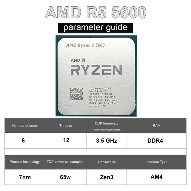 AMD's new Ryzen 5 5600 6 core 12 threads  AM4 gaming office CPU new boxed/tray CPU