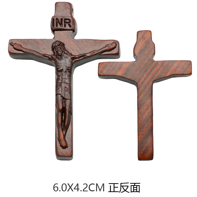Sandalwood Jesue Cross Pendants for Necklace Men and Women Religious Christian Catholic Amulet Wooden Jewelry