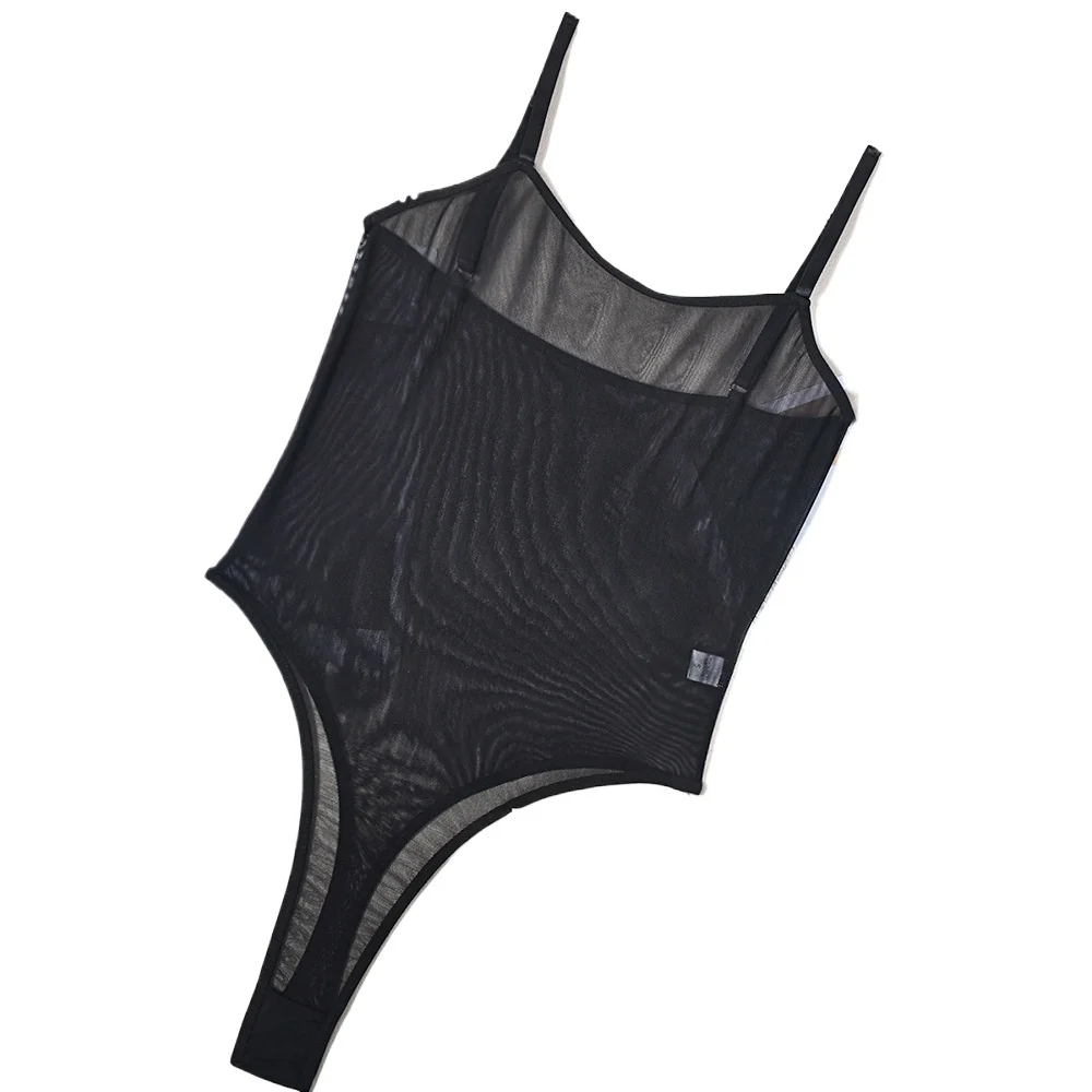 Lace Bodysuit Sheer Mesh One Piece Bright Body Women Solid Sexy Top Crotchless Sissy Naked Tight Fitting Teddy Lingerie