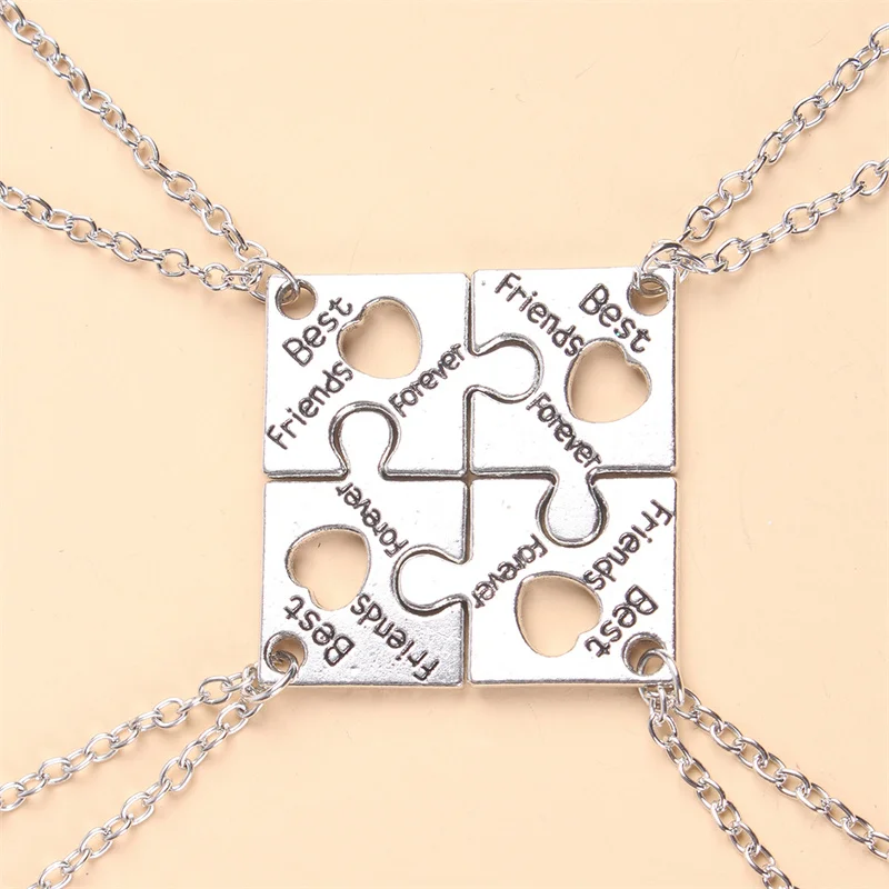 XEDZ 4pcs/set Best Friends Necklace Zinc Alloy Letter Pendant Puzzle Friendship Necklace Jewelry Gift for Men and Women