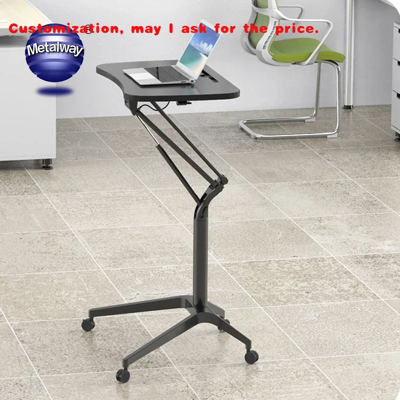 custom.Ergonomic Flip Top Overlap Office School Gas Spring Lifting Sit and Stand Computer Desk Black Pneumatic Height Adjustable