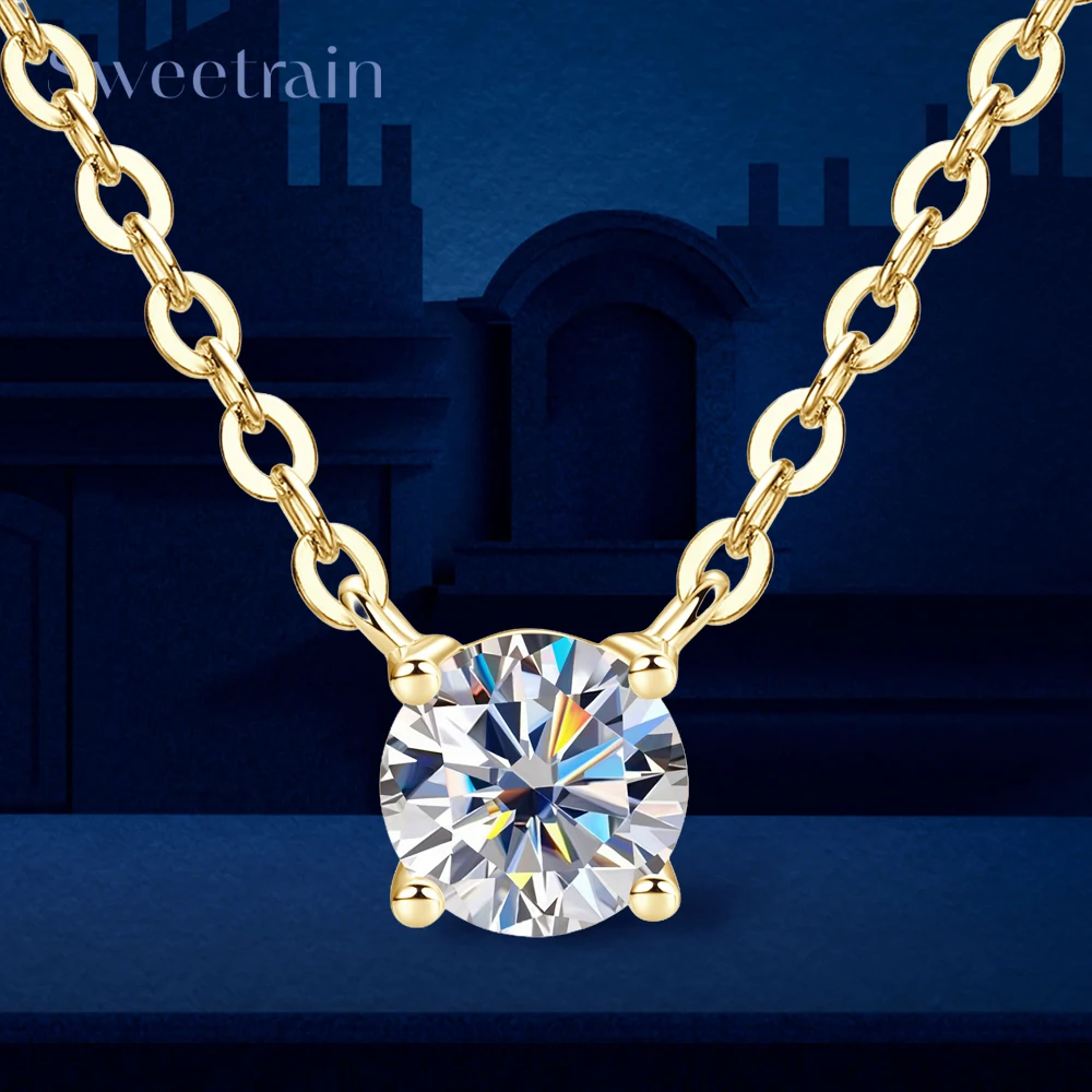 

Sweetrain 0.3-5CT Moissanite Necklace D Color VVS1 925 Sterling Silver Solitaire Clavicle Chain Wedding Jewelry for Women