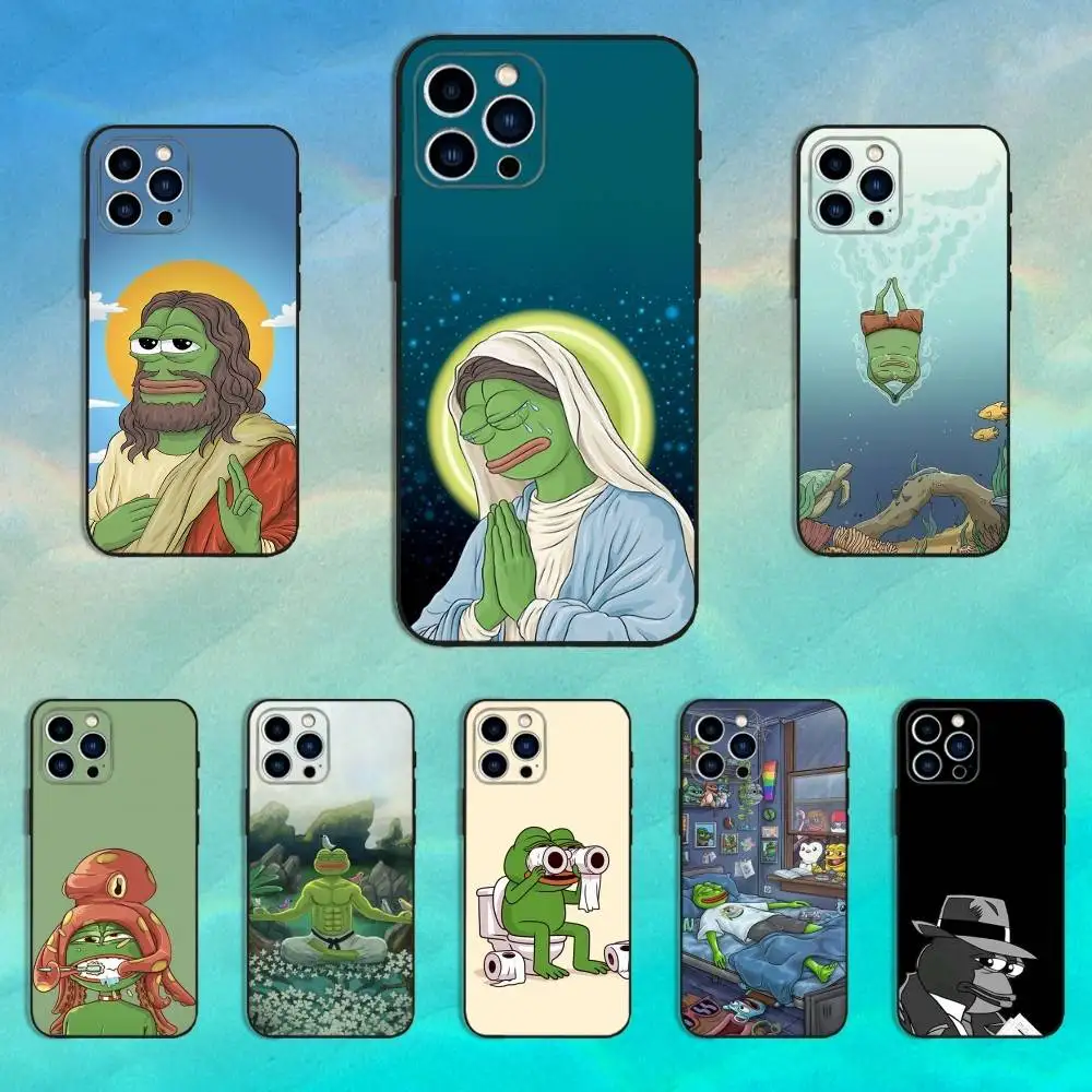 

Funny The Frog P-Pepes Phone Case For iPhone 16,15,14,13,12,11 Plus,Pro Max,XS,X,XR,SE,Mini,8,7,Soft Silicone Black Cover
