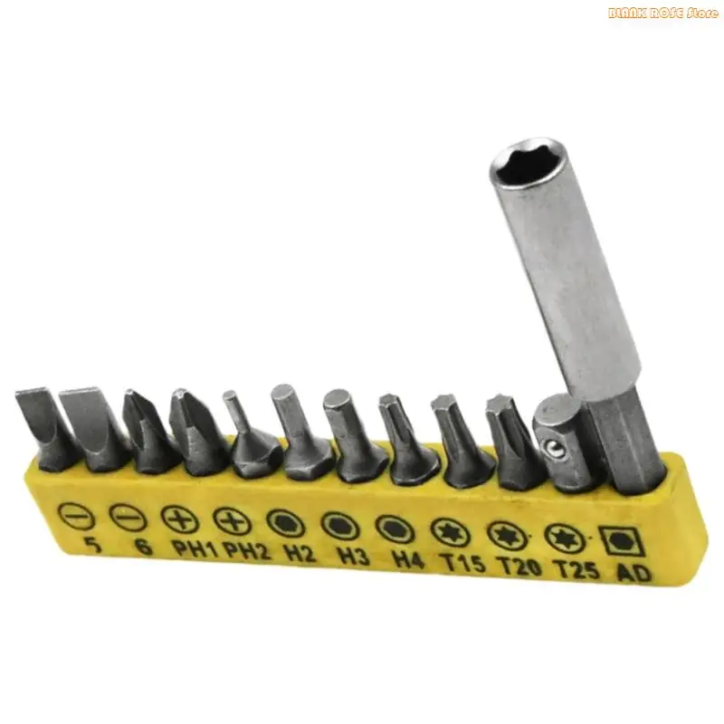 K1AE 12pc Screwdriver Bit Set With Hexagonal Extension Bar For Tight Space Professional Alloy Steel Screwdriver Accessories