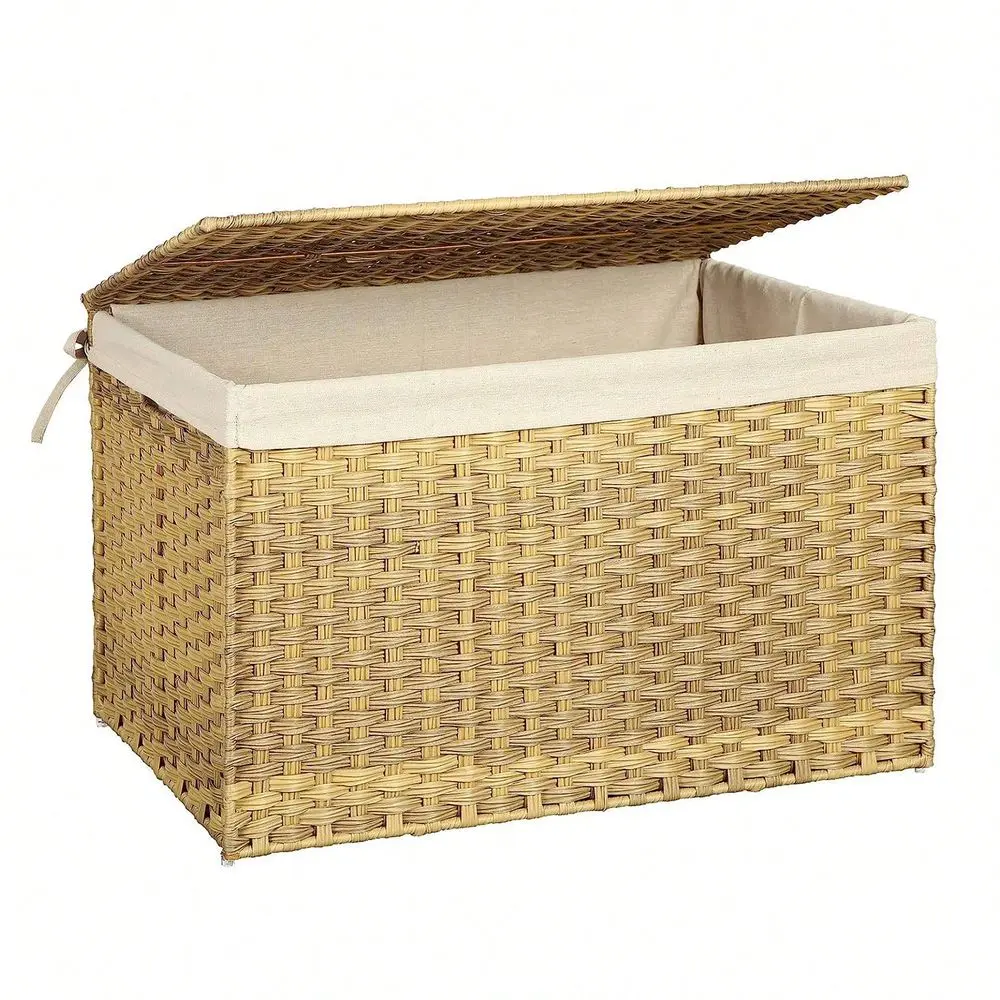 

Storage Basket With Lid, 42.3 Gallon 160L Storage Bin, Woven Blanket Storage Basket With Handles, Foldable, Removable Liner, Me