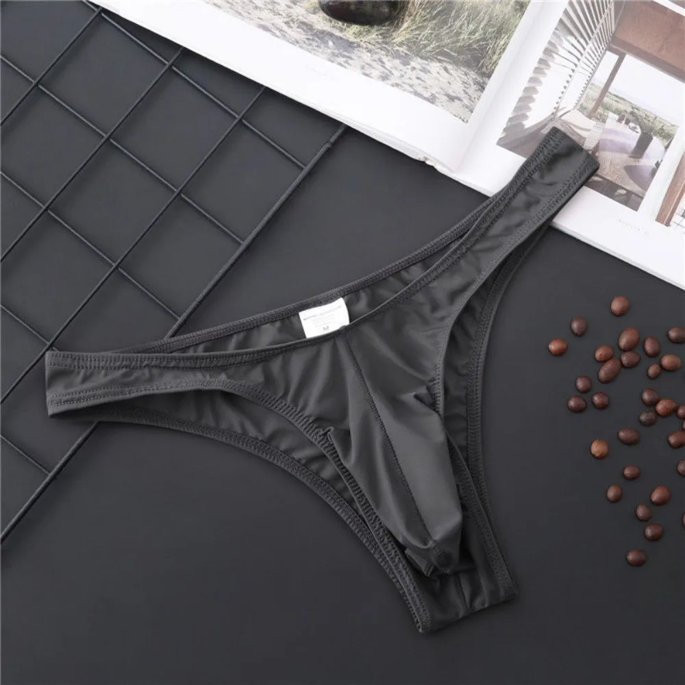 Comfortable Low Waist Men Ice Silk Thongs Thin Transparent Solid Color Men's Panties Underpants Lingerie Male Briefs Sports