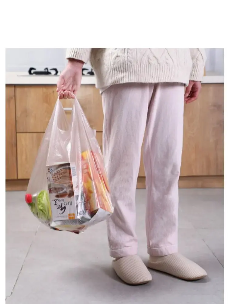 Pink Large Thickened Portable Household Garbage Bags Disposable Vest-Style Kitchen Garbage Plastic Bags 30 Pieces