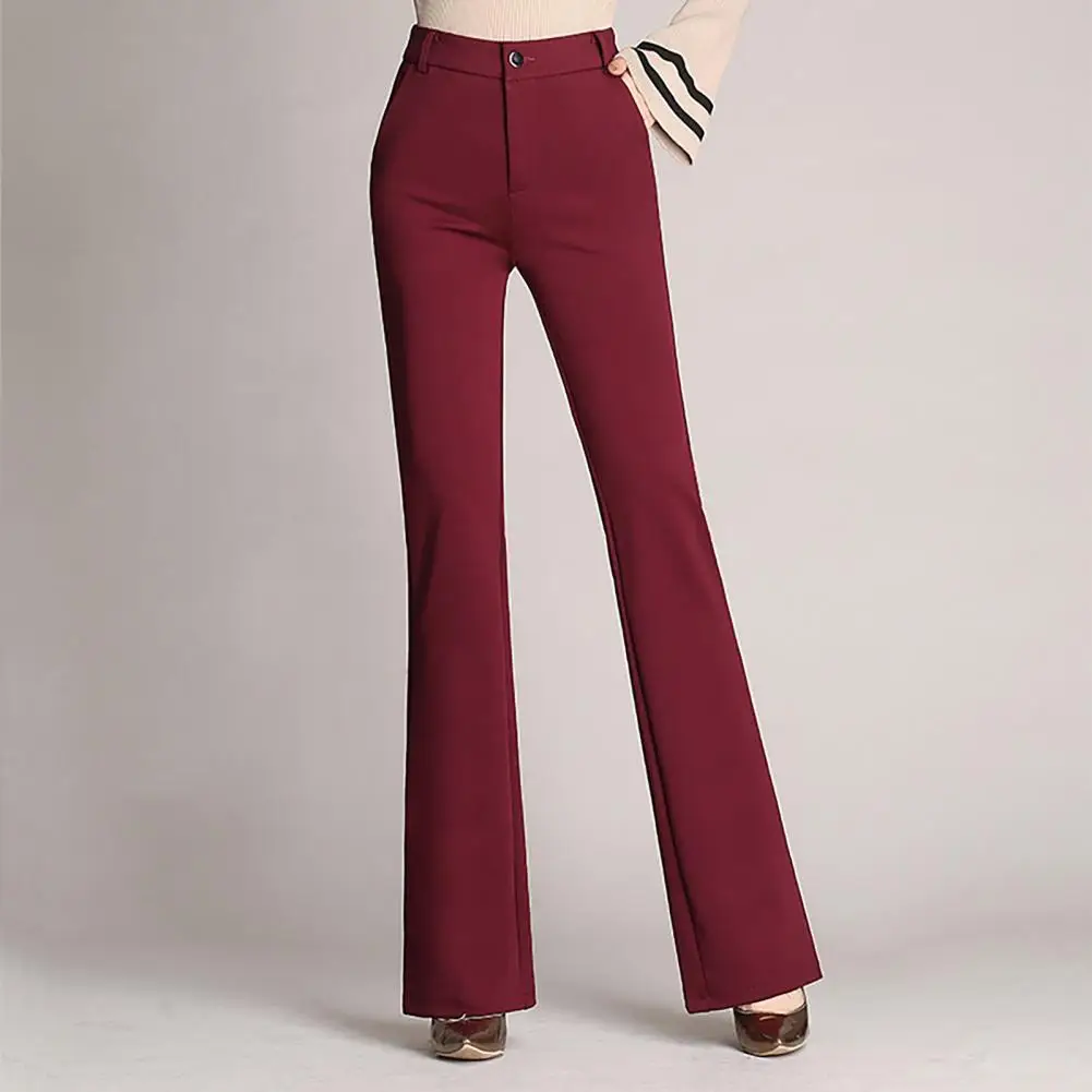 Beautiful Pocket Design Smooth Surface Solid Colors Flare Formal Loose Bottoms Autumn Trouser Stretch Trousers High Waist