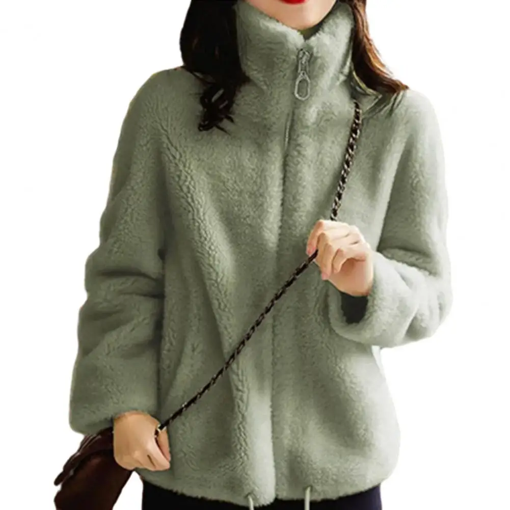 Giacca in peluche da donna cappotto invernale da donna in peluche a doppia faccia con tasche Cardigan con cerniera a collo alto resistenti per le signore