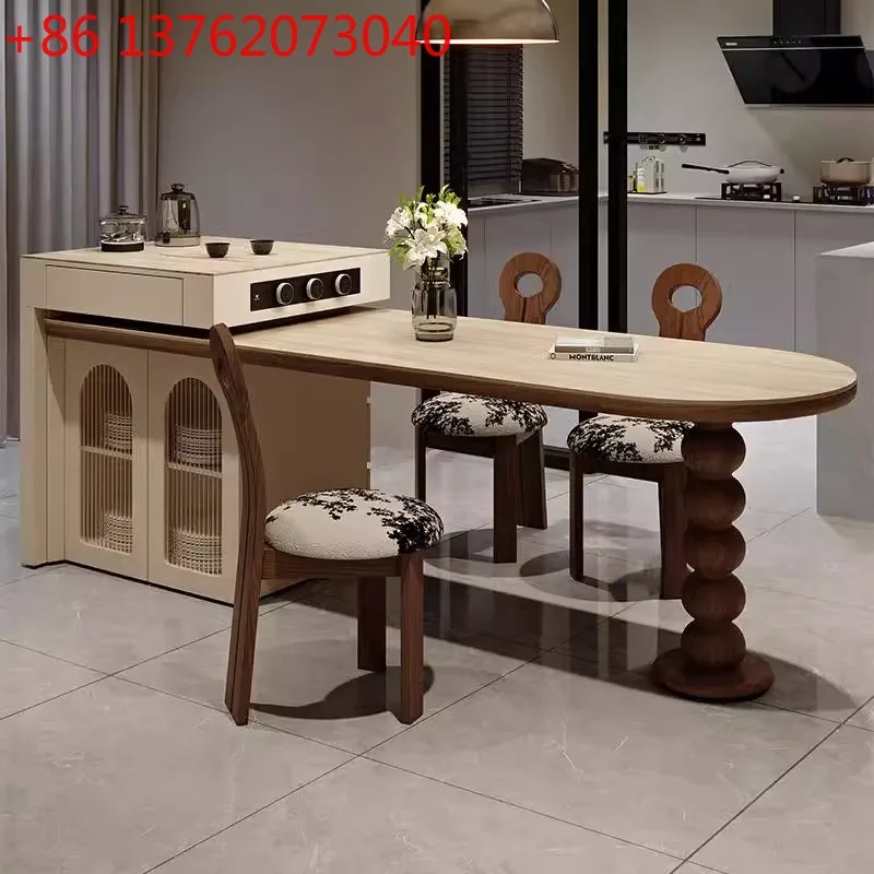 

Французский ретро ветровая каменная плита, выдвижной островный стол, встроенный бытовой многофункциональный обеденный остров