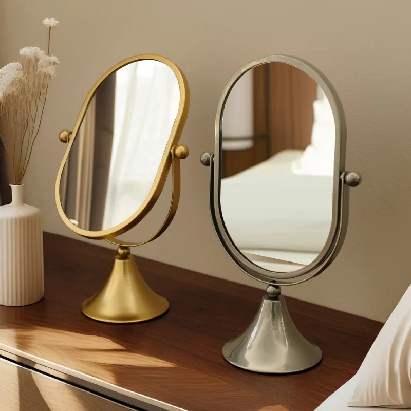 Desktop wrought iron retro makeup mirror, new minimalist home bedroom with standing vanity mirror
