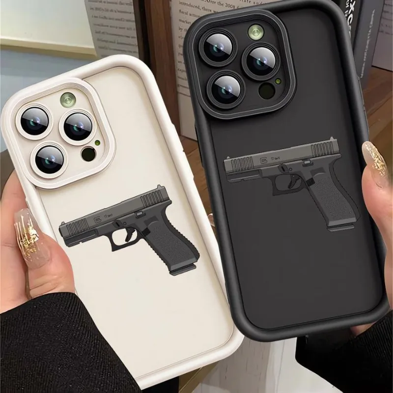 

Pistol patterned phone case for iPhone 16 15 14 13 12 11 Pro/ Max/Plus shock-proof rear cover anti-fingerprint